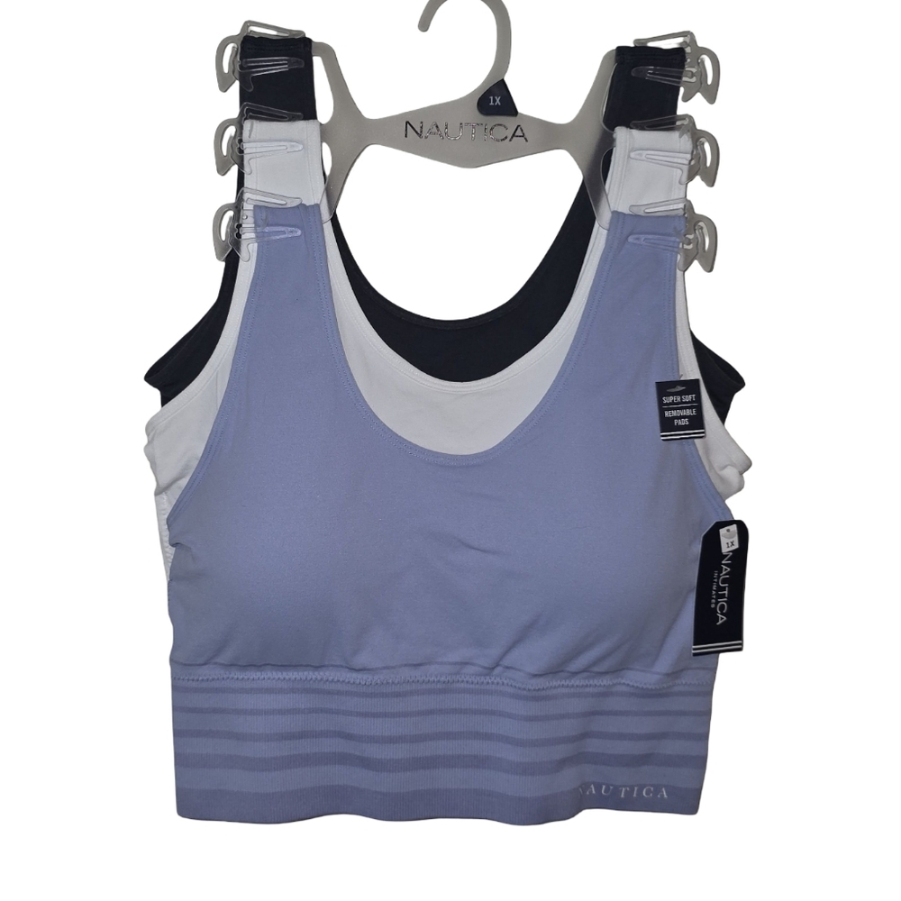 Nautica Blue 3pk Active Athletic Sports Lounge Comfy Bras Bralettes Plus Size 1X